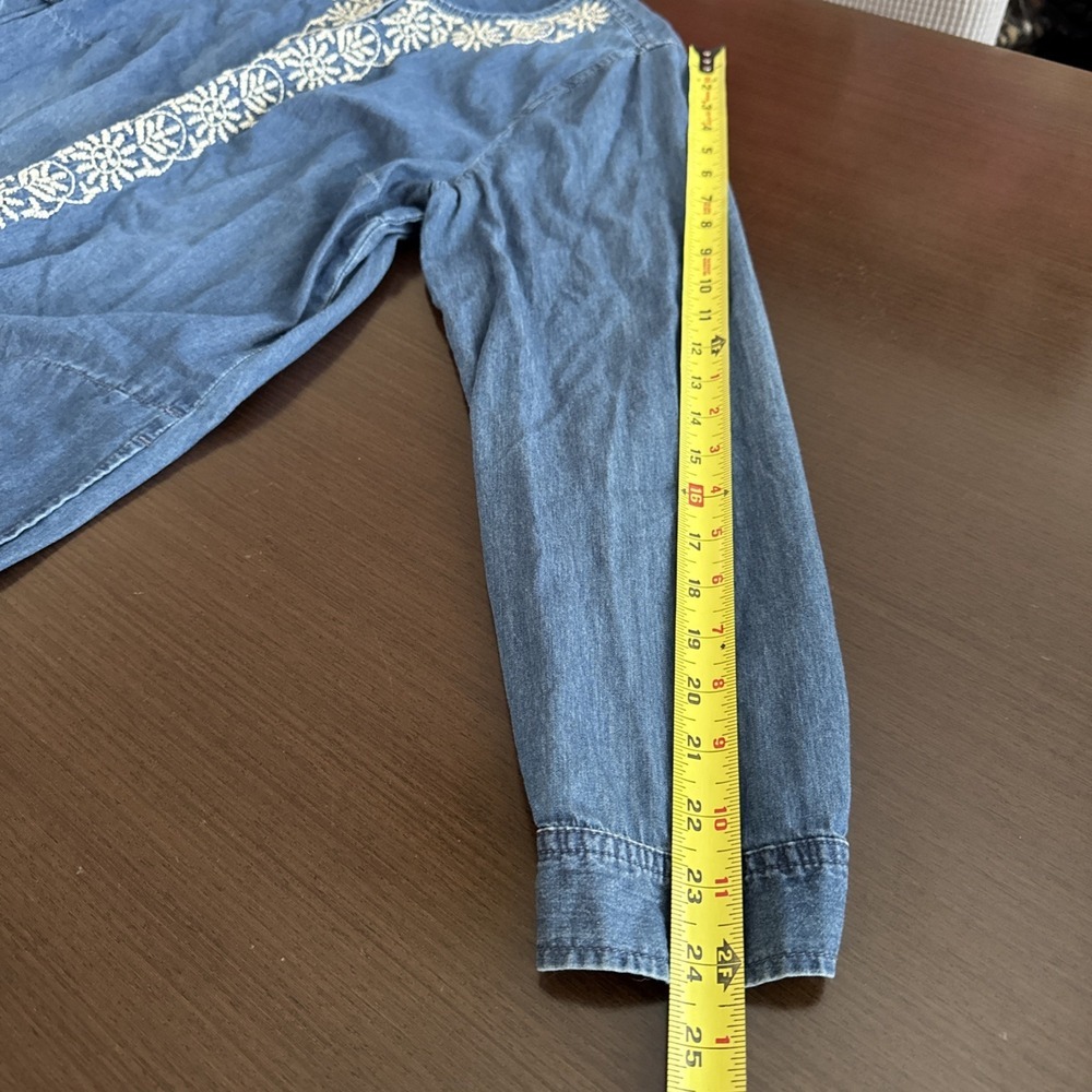 J. Jill Embroidered Denim Chambray Shift Dress Blue Boho Pockets Women's Size L - Picture 5 of 12